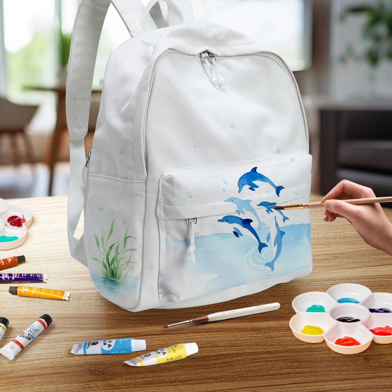 Zicac DIY Canvas Backpack, Classic Basic Daypack, Lightweight Casual Travel Daypack Satchel Backpack Unisex (White) - Image 2